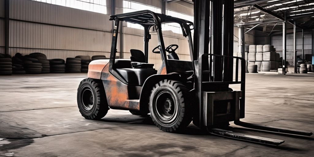 forklift with worn tires in a warehouse