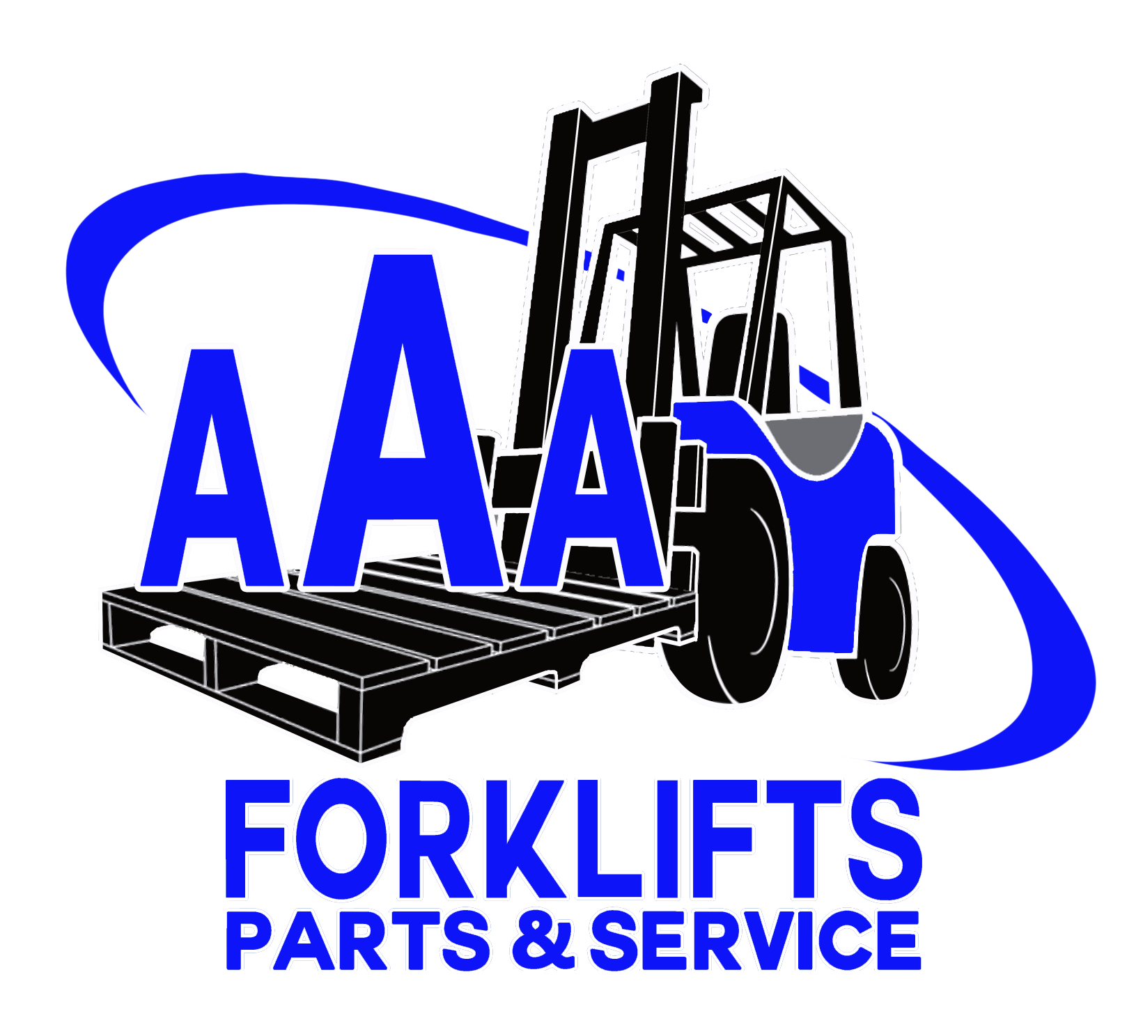 bright blue forklift with black pallet