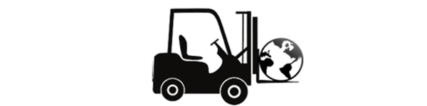 black forklift carrying a globe